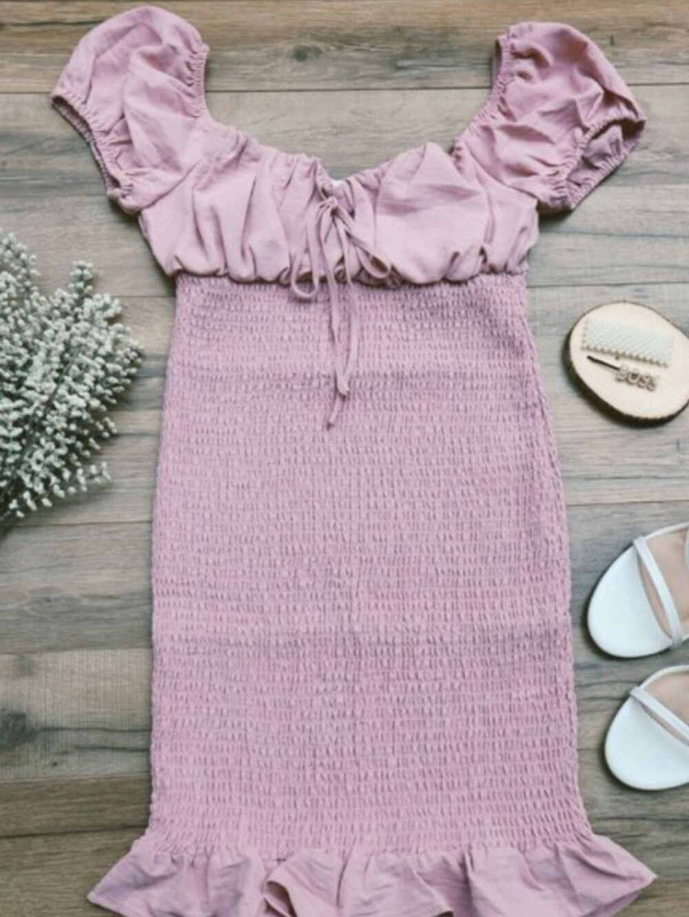 Smocked Puff Sleeve Mini Dress - Pink - Picture 2 of 10